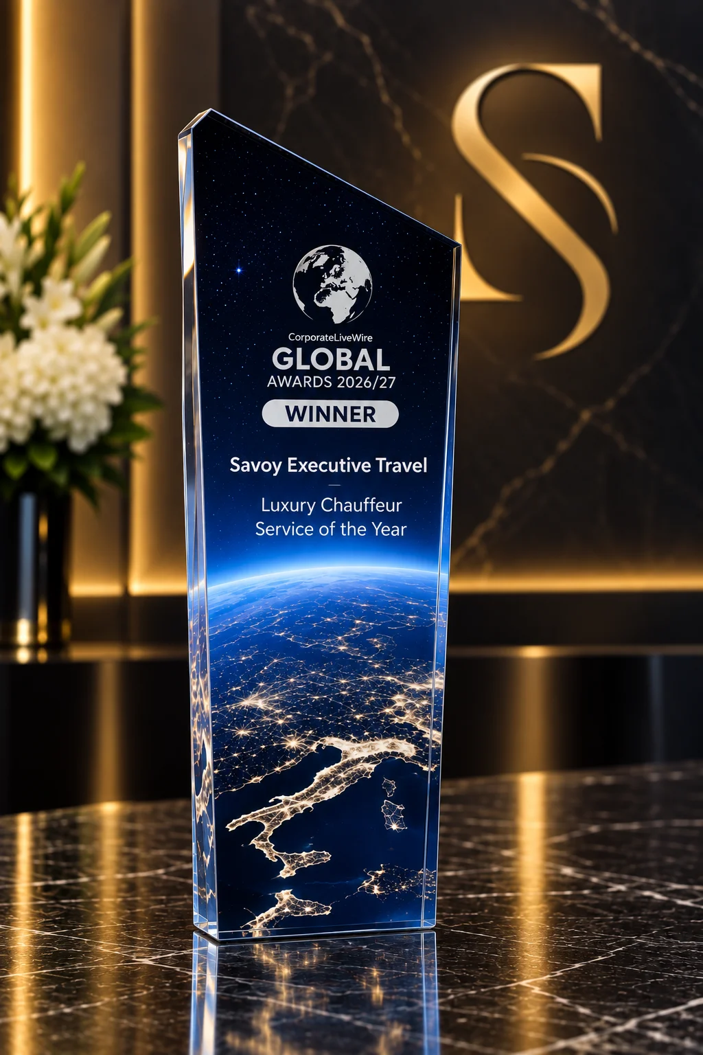Corporate LiveWire Global Awards 2026/27 winner award for Savoy Executive Travel.